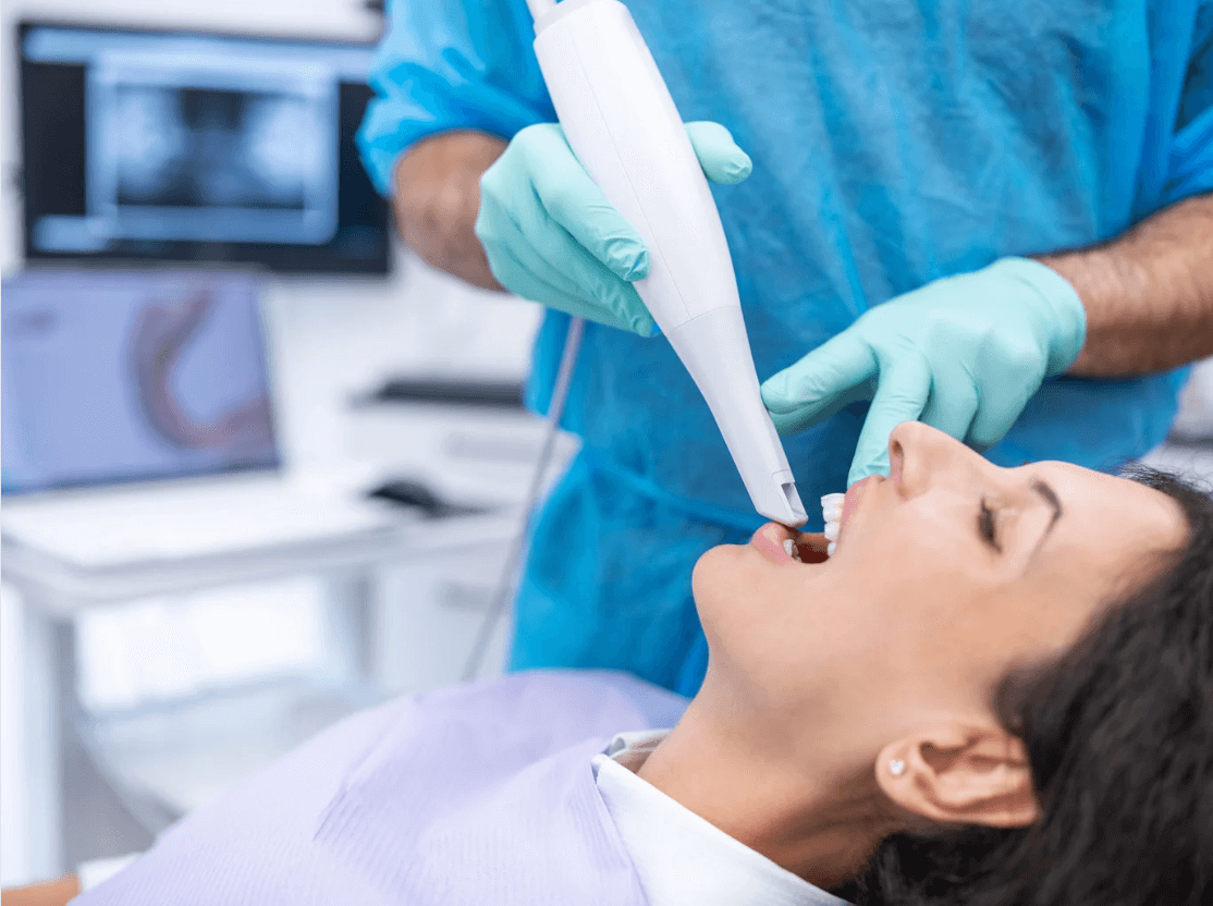 Woman holding jaw in place